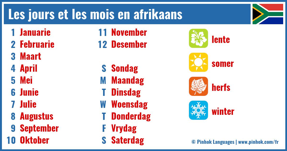 Les jours et les mois en afrikaans